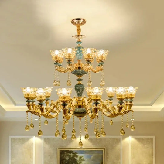 Big Duplex Crystal Chandelier for Villa Living Room and Lobby 20 lights / Neutral light Chandelier