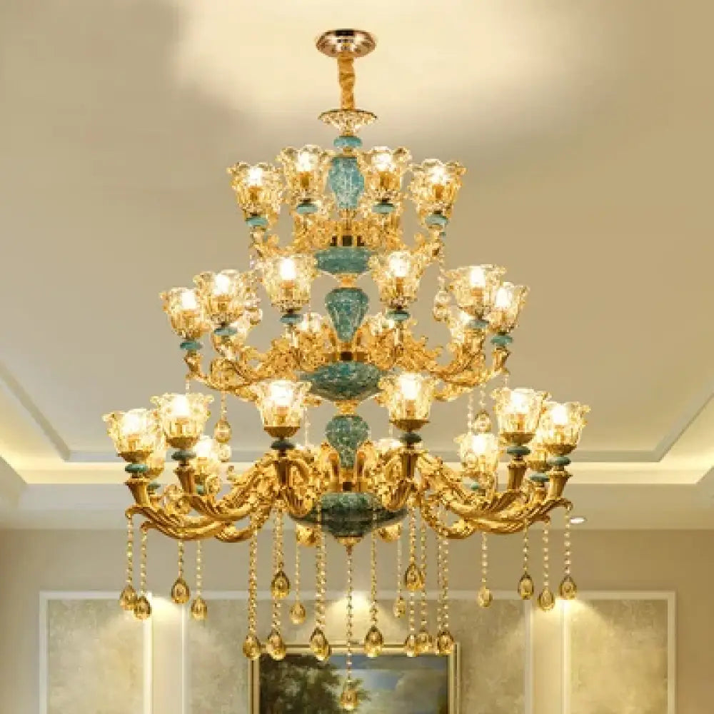 Big Duplex Crystal Chandelier for Villa Living Room and Lobby 30 lights / Neutral light Chandelier