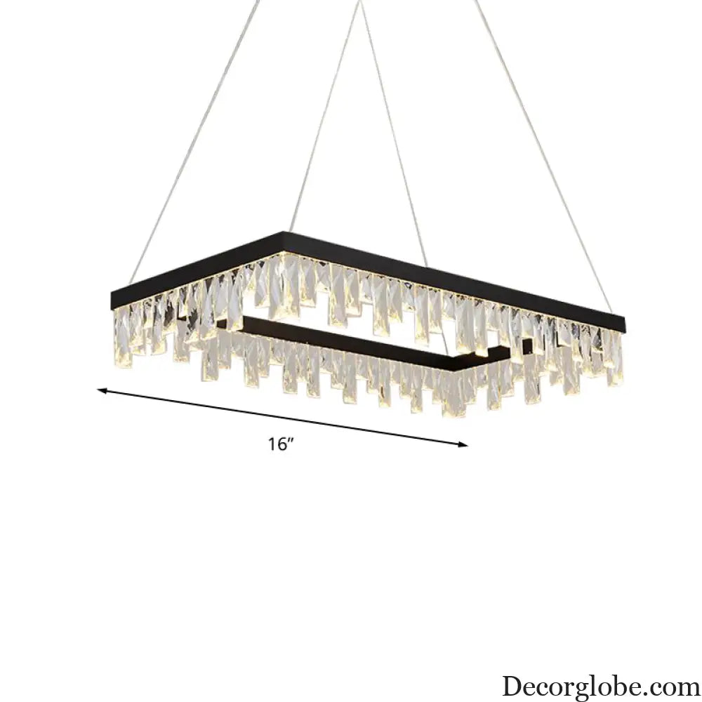 Modern Crystal Block LED Black Chandelier Lighting - Rectangle Hanging Light in 16’’/23.5’’ Width