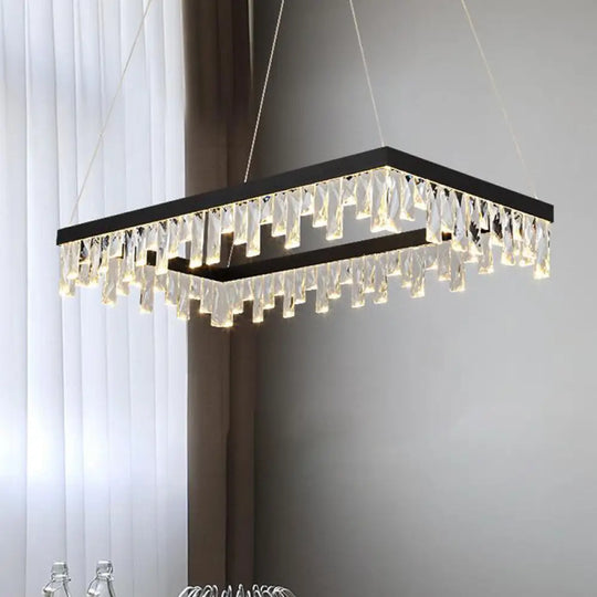 Modern Crystal Block LED Black Chandelier Lighting - Rectangle Hanging Light in 16’’/23.5’’ Width