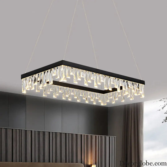 Modern Crystal Block LED Black Chandelier Lighting - Rectangle Hanging Light in 16’’/23.5’’ Width