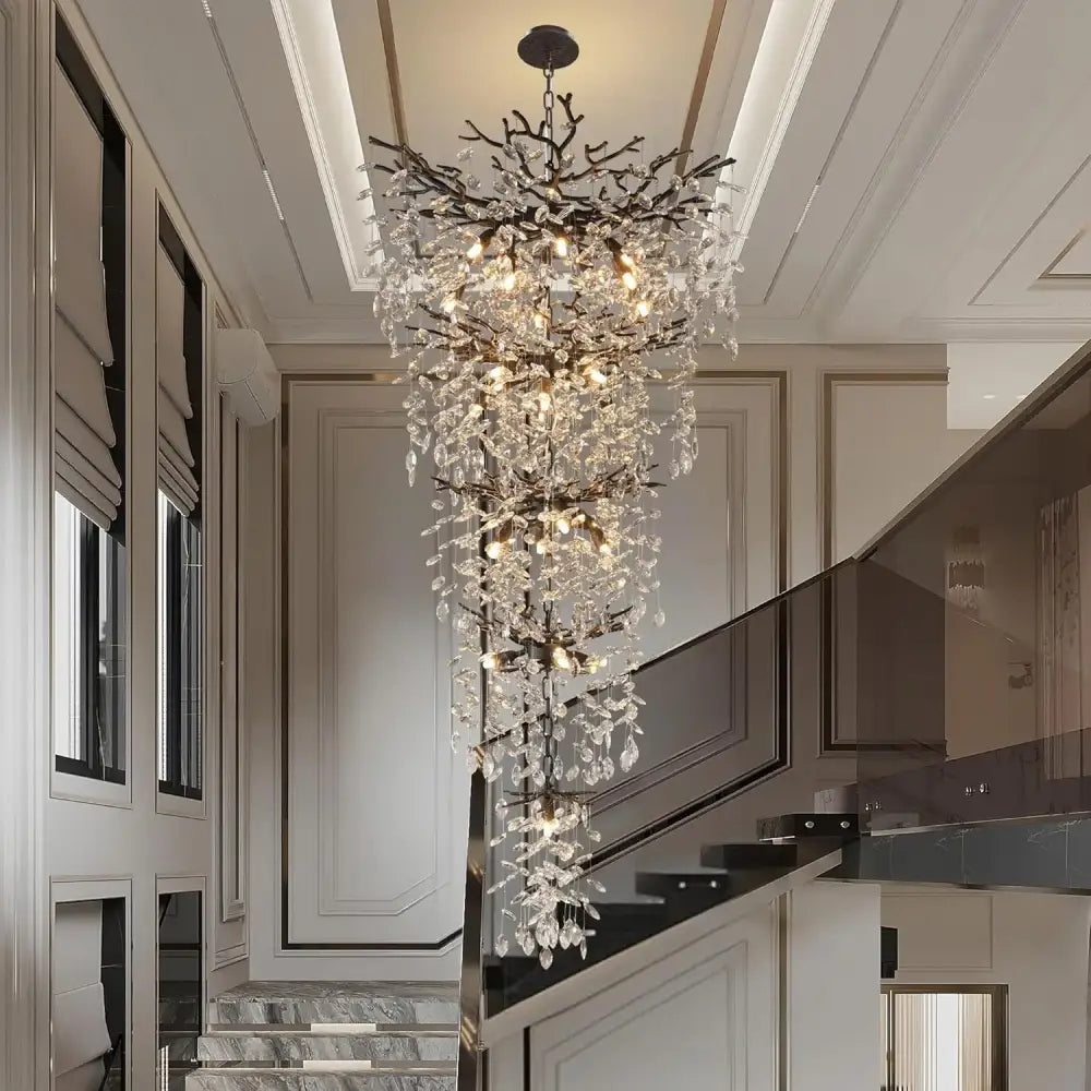 Black Crystal Tree Branch Chandelier for Staircase and Foyer D76xH300cm / gold color chandelier