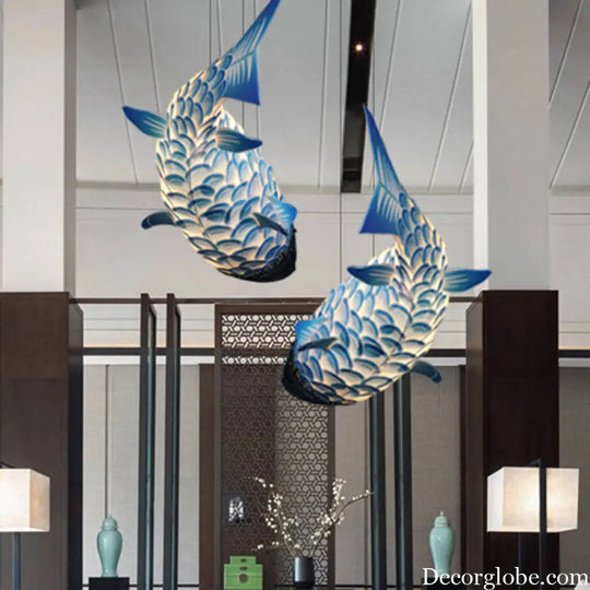 Blue Carp Art Deco Pendant Light Kit with Metal Shade - Hanging Ceiling Light Blue