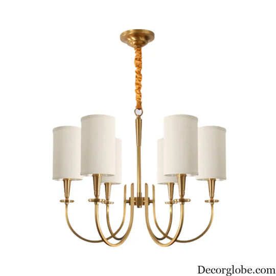 Classic White Cylindrical Pendant Chandelier - 6 Lights Fabric Shade - Perfect for Living Room Lighting White
