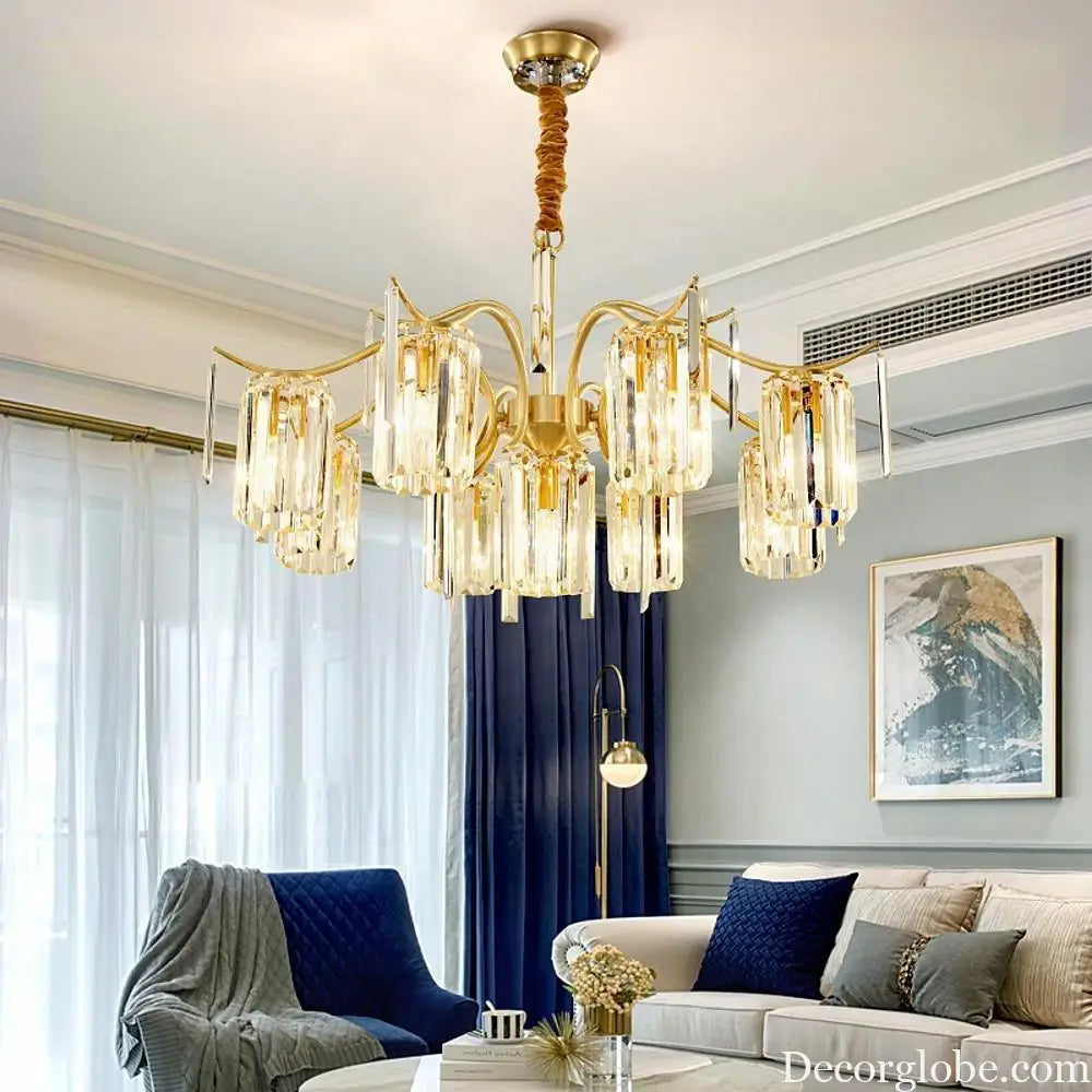 Classical Gold Crystal LED Chandelier with Copper and Glass Accents Lighting > Ceiling lights > Chandeliers