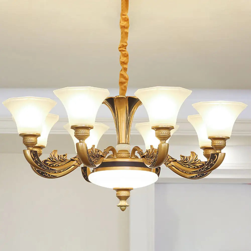 Contemporary Glass Pendant Light Kit: Bell-Shaped Ceiling Chandelier for Living Room White 8 / White