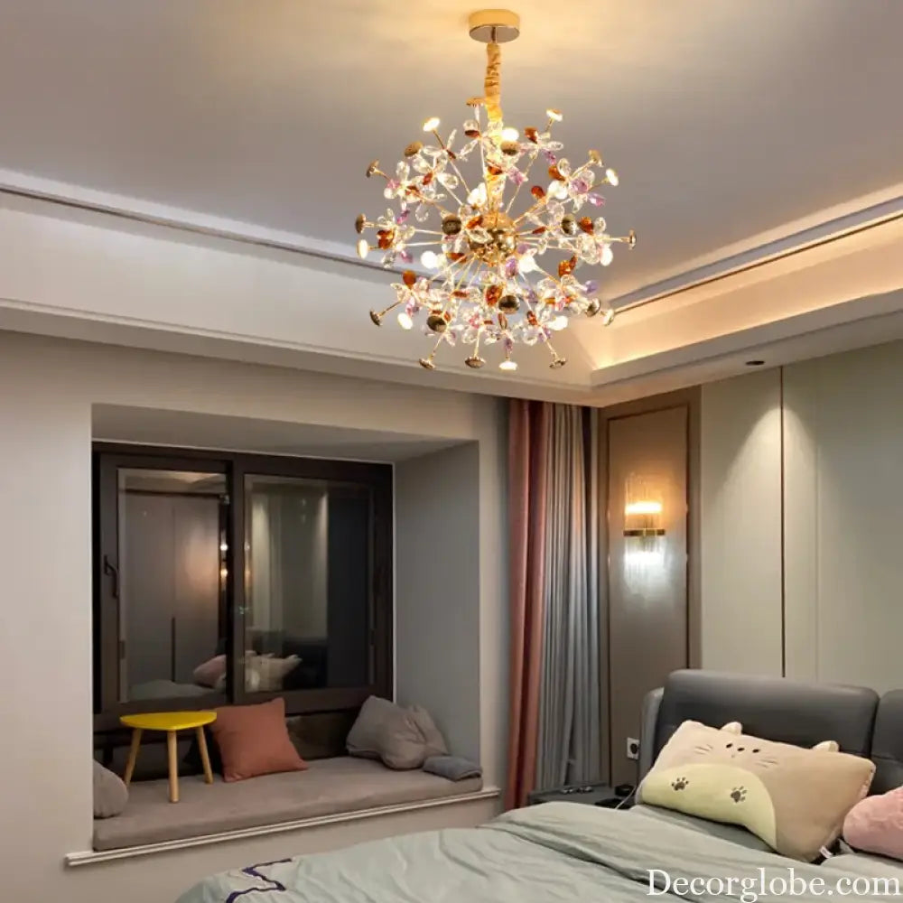 Contemporary Dandelion LED Chandelier - Fashionable Branch Design with Colorful Crystal Accents - DecorGlobe
