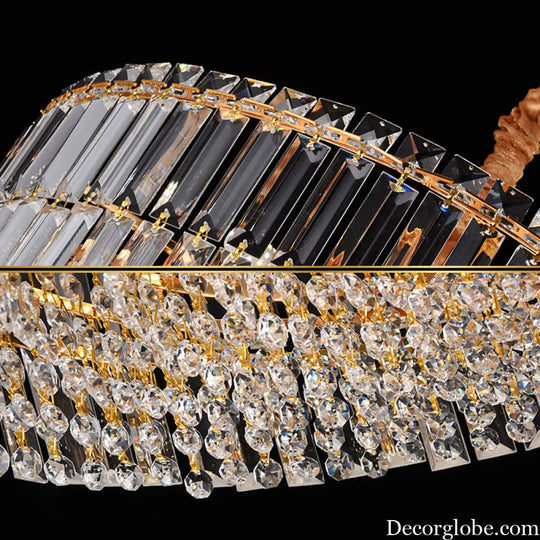 Contemporary Gold Drum Chandelier Light | 6/8 Lights | Rectangular-Cut Crystal | Ceiling Hanging Light 19.5’’/23.5’’