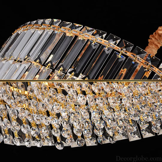 Contemporary Gold Drum Chandelier Light | 6/8 Lights | Rectangular-Cut Crystal | Ceiling Hanging Light 19.5’’/23.5’’