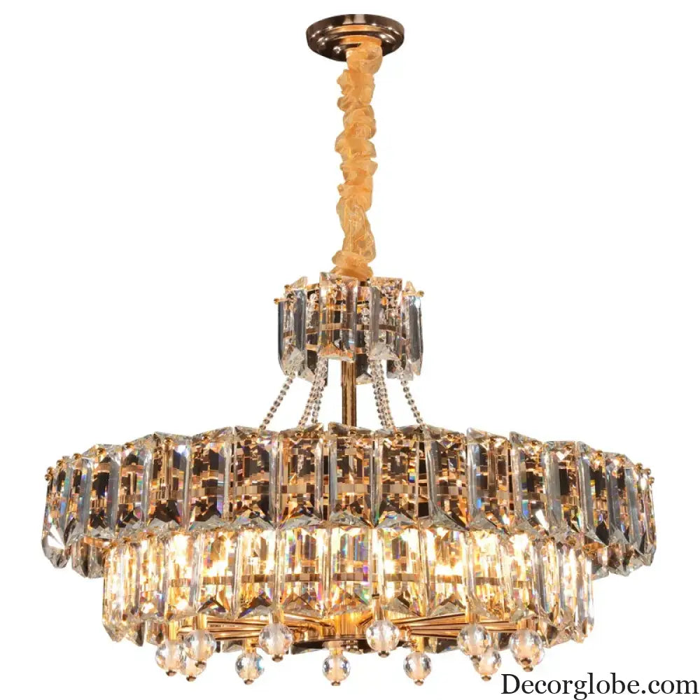 Contemporary LED Crystal Chandelier - Illuminate Your Living Room with Elegant Round and Rectangle Golden Indoor Lighting - DecorGlobe