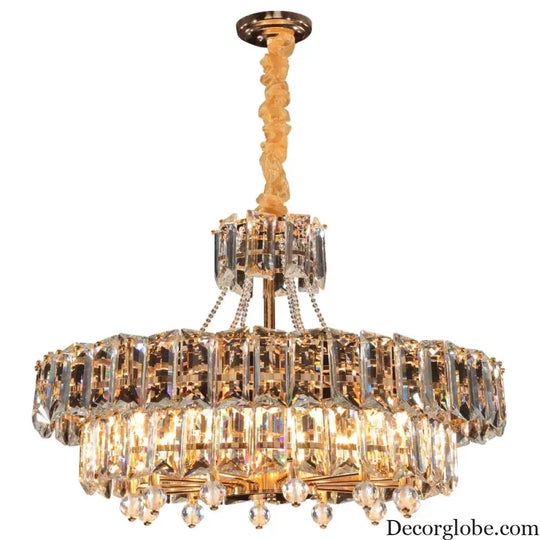 Contemporary LED Crystal Chandelier - Illuminate Your Living Room with Elegant Round and Rectangle Golden Indoor Lighting - DecorGlobe