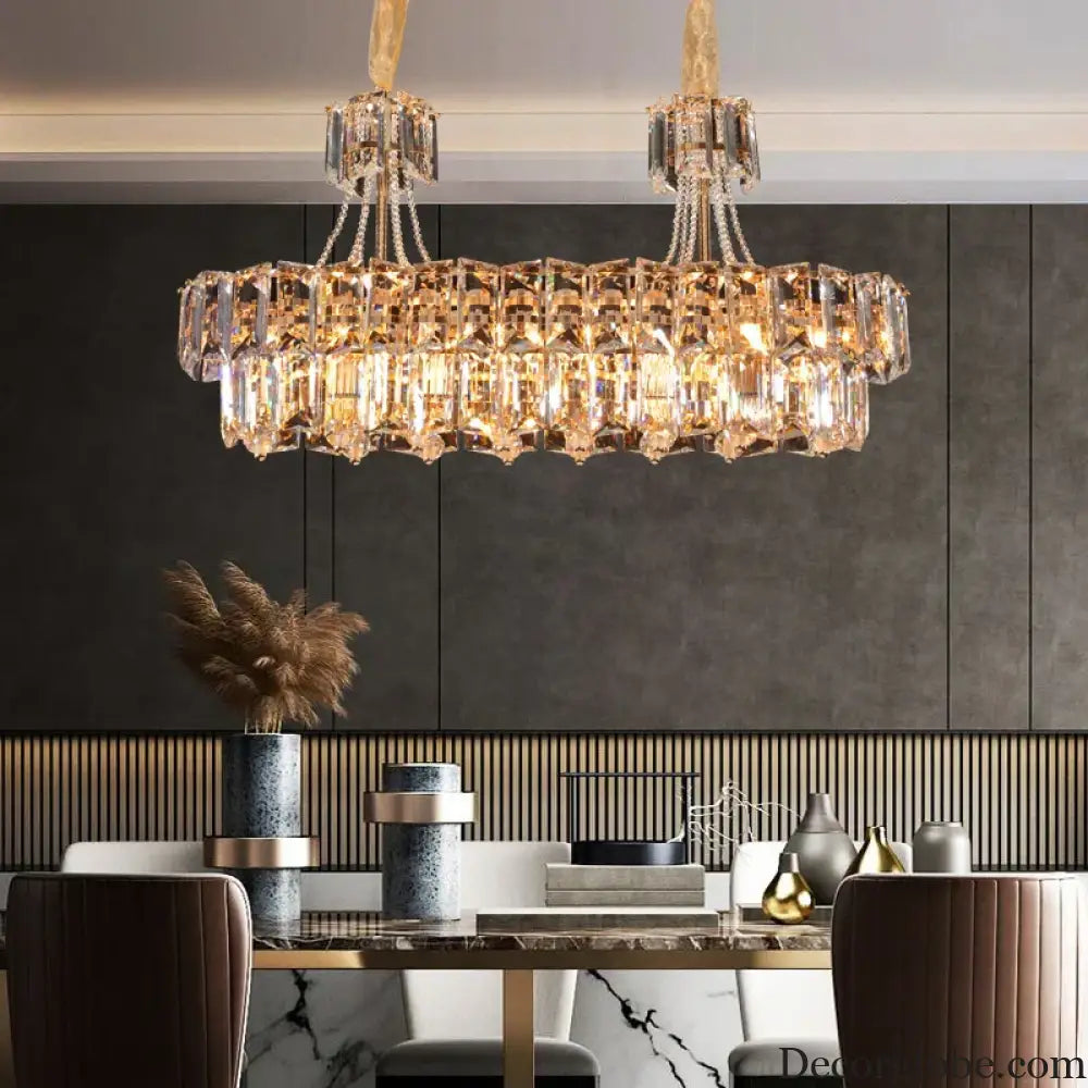 Contemporary LED Crystal Chandelier - Illuminate Your Living Room with Elegant Round and Rectangle Golden Indoor Lighting - DecorGlobe