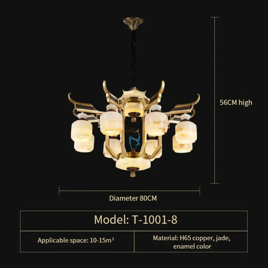 Copper Chandelier with Marble 20+ Lights Remote Control 8 Heads D80CM Chandelier