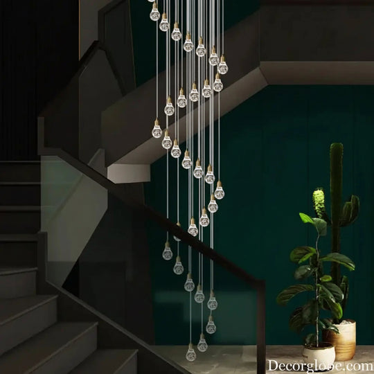Double-Flight Staircase Chandelier Luxurious Villa With Grand Loft-Style Rotating Open-Plan Living Room And Crystal