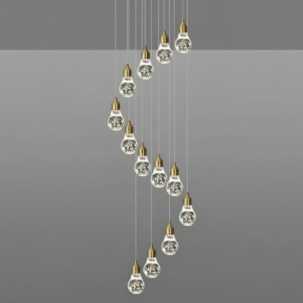 Double-Flight Staircase Chandelier Luxurious Villa With Grand Loft-Style Rotating Open-Plan Living Room And Crystal
