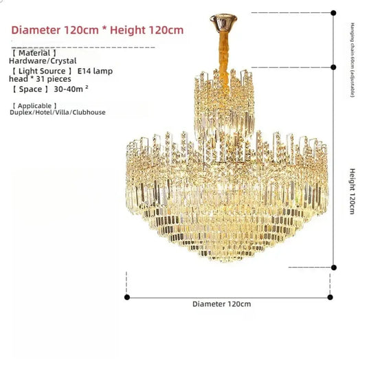 Crystal Chandelier for Duplex Hall and Staircase Lighting D120CM H120CM / Natural Light Chandelier