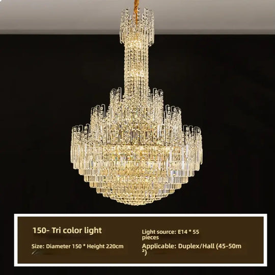 Crystal Chandelier for Duplex Hall and Staircase Lighting D150CM H220CM / Cold White Chandelier