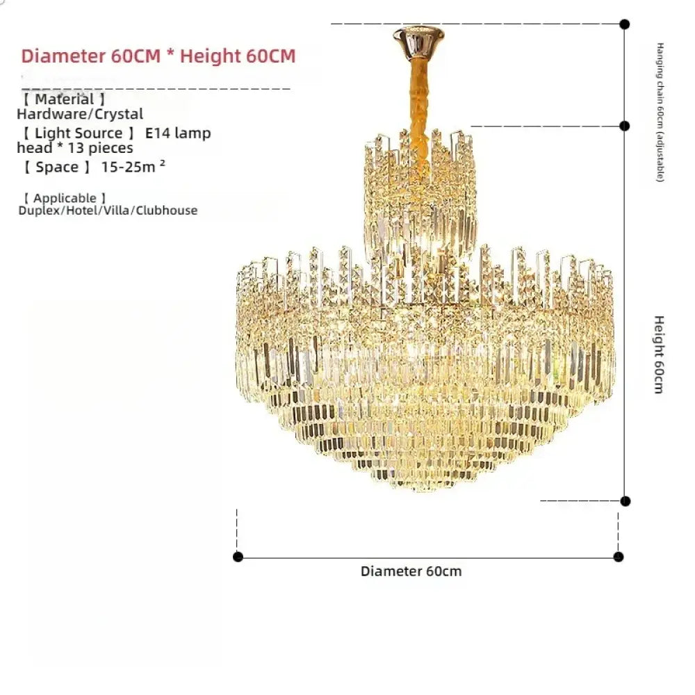 Crystal Chandelier for Duplex Hall and Staircase Lighting D60CM H60CM / Cold White Chandelier
