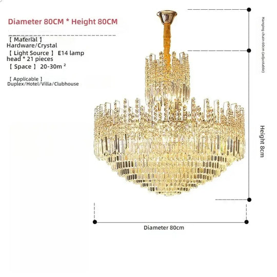 Crystal Chandelier for Duplex Hall and Staircase Lighting D80CM H80CM / Natural Light Chandelier