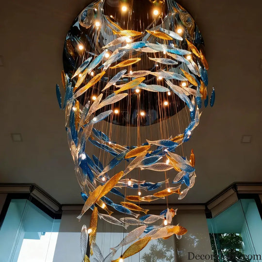 Customized Fish-Shaped Chandelier Hotel Lobby Glass Non-Standard Engineering Fish School Dolphin Wedding Decorative Art