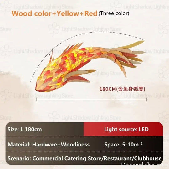 Decorative Fish Shaped Chandelier Pendant Light for Restaurant & Cafe Interiors | 180cm / Red color / white light