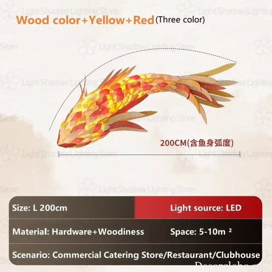 Decorative Fish Shaped Chandelier Pendant Light for Restaurant & Cafe Interiors | 200cm / Red color / white light