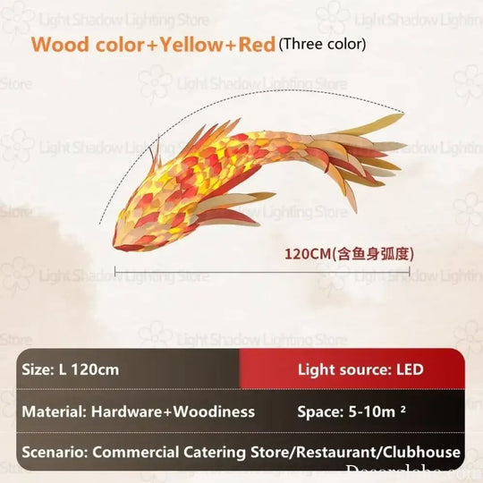 Decorative Fish Shaped Chandelier Pendant Light for Restaurant & Cafe Interiors | 120cm / Red color / white light