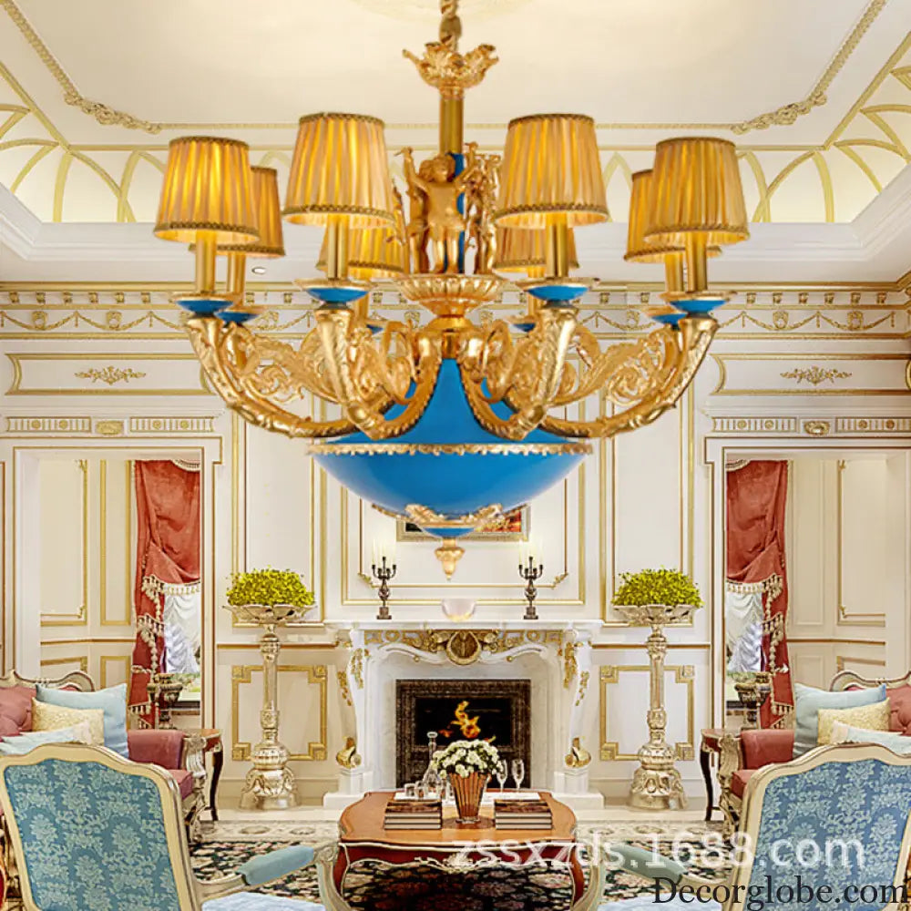 French-style European-style high-end retro palace lamp American-style copper chandelier Villa home lamps living room