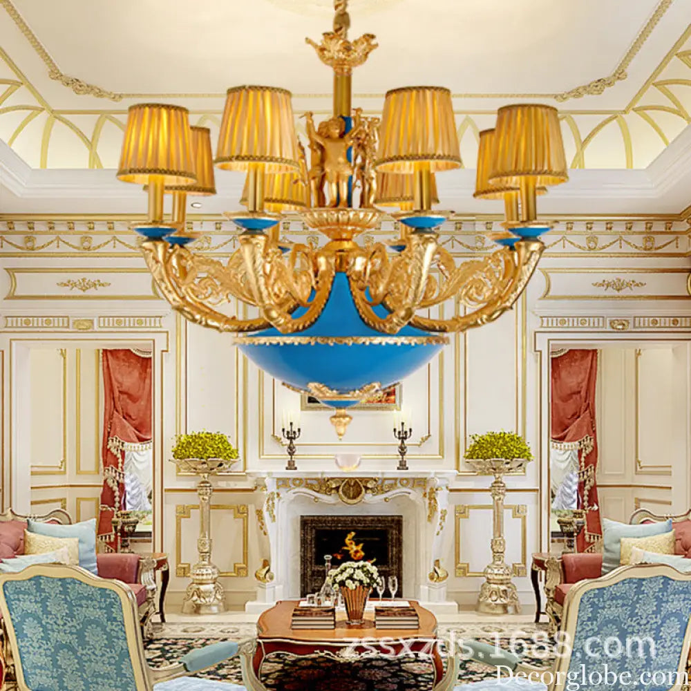 French-style European-style high-end retro palace lamp American-style copper chandelier Villa home lamps living room