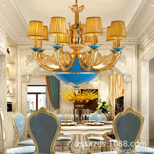French-style European-style high-end retro palace lamp American-style copper chandelier Villa home lamps living room