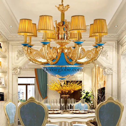 French-style European-style high-end retro palace lamp American-style copper chandelier Villa home lamps living room