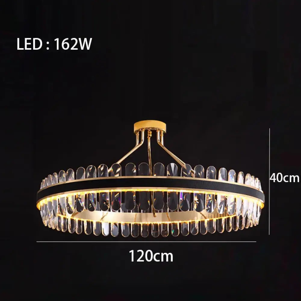 Dimmable LED Crystal Oval Ceiling Chandeliers - Black Leather Luxury Lustres for Dining Room Decor - DecorGlobe
