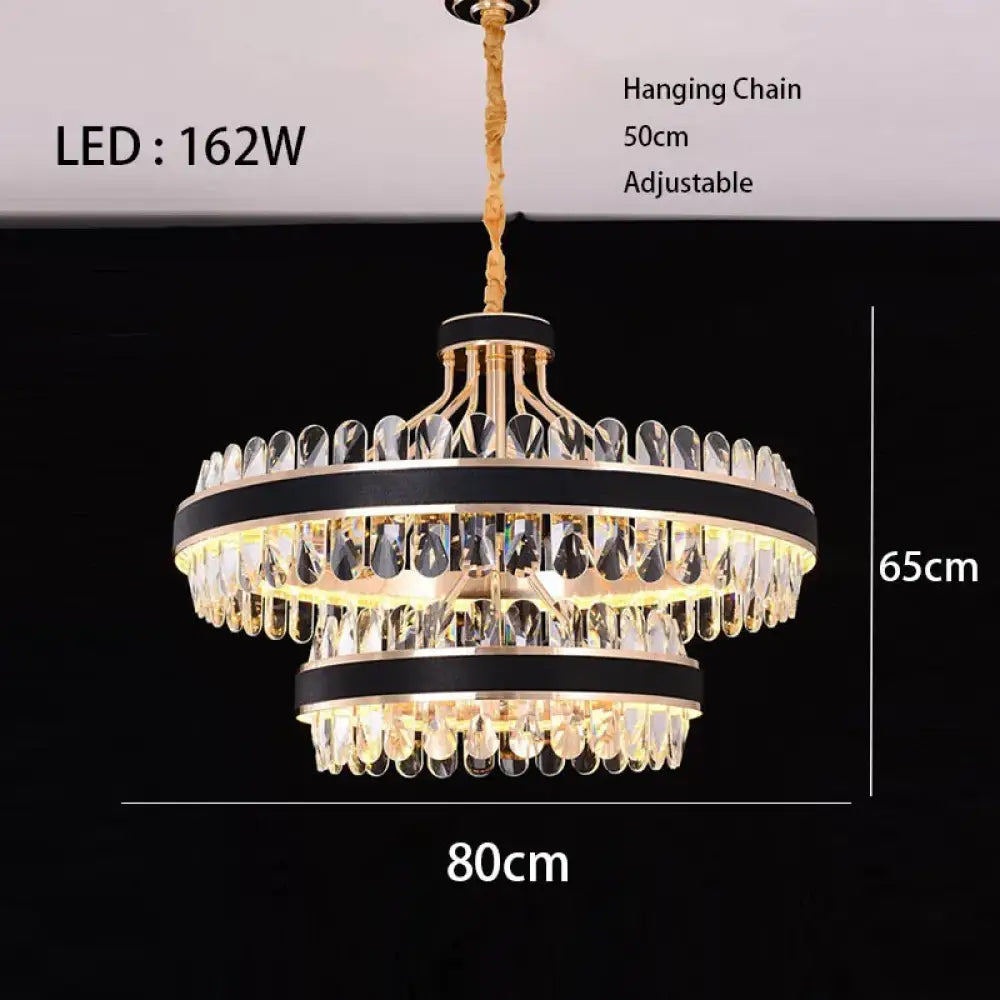 Dimmable LED Crystal Oval Ceiling Chandeliers - Black Leather Luxury Lustres for Dining Room Decor - DecorGlobe