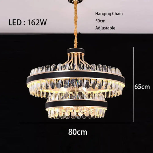 Dimmable LED Crystal Oval Ceiling Chandeliers - Black Leather Luxury Lustres for Dining Room Decor - DecorGlobe