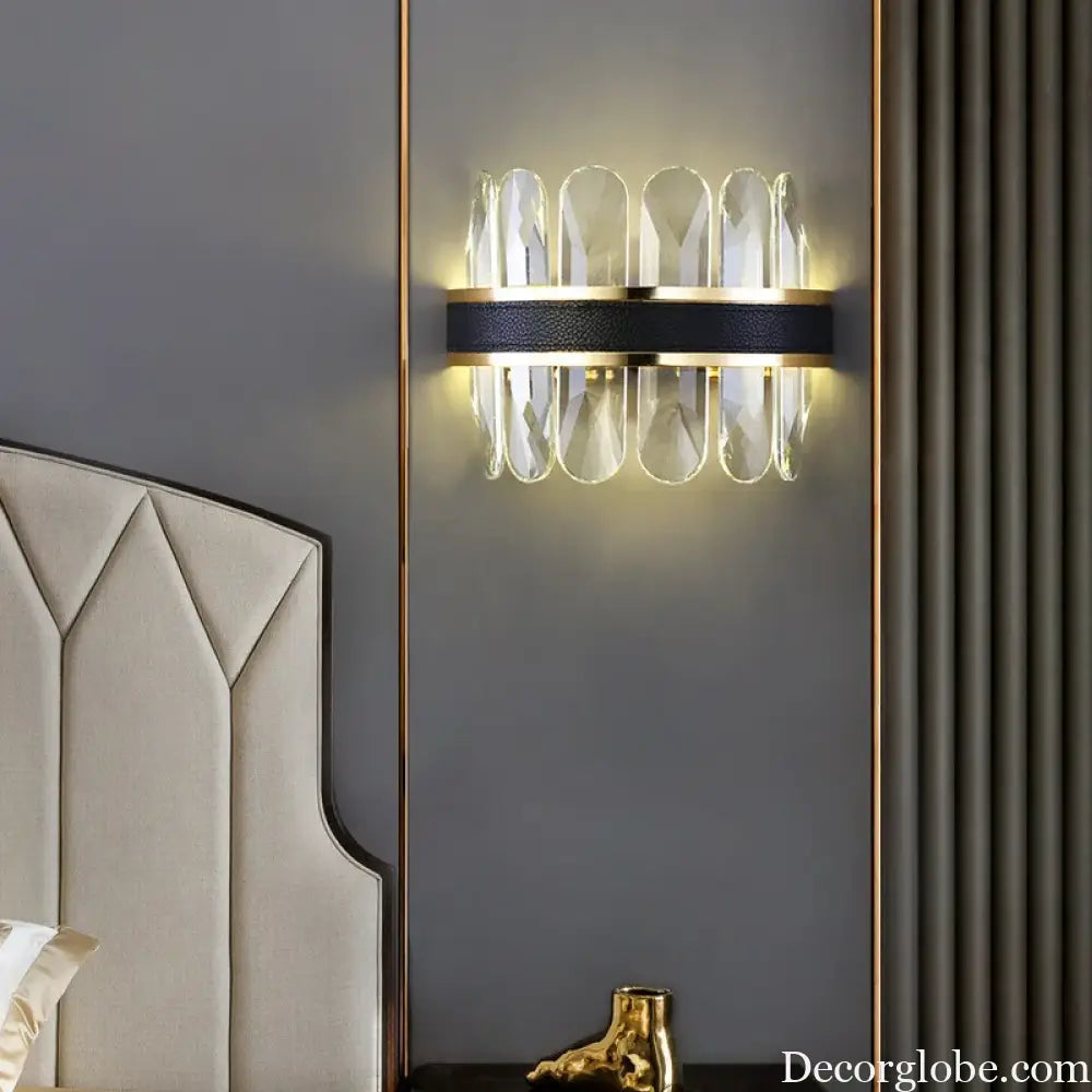 Dimmable LED Crystal Oval Ceiling Chandeliers - Black Leather Luxury Lustres for Dining Room Decor - DecorGlobe