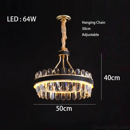 Dimmable LED Crystal Oval Ceiling Chandeliers - Black Leather Luxury Lustres for Dining Room Decor - DecorGlobe