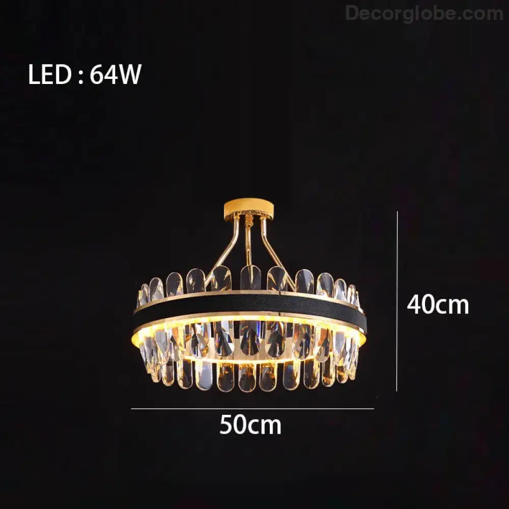 Dimmable LED Crystal Oval Ceiling Chandeliers - Black Leather Luxury Lustres for Dining Room Decor - DecorGlobe