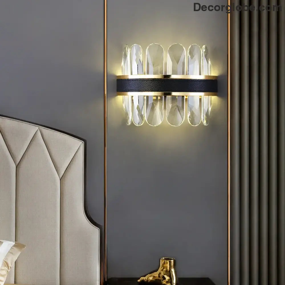 Dimmable LED Crystal Oval Ceiling Chandeliers - Black Leather Luxury Lustres for Dining Room Decor - DecorGlobe