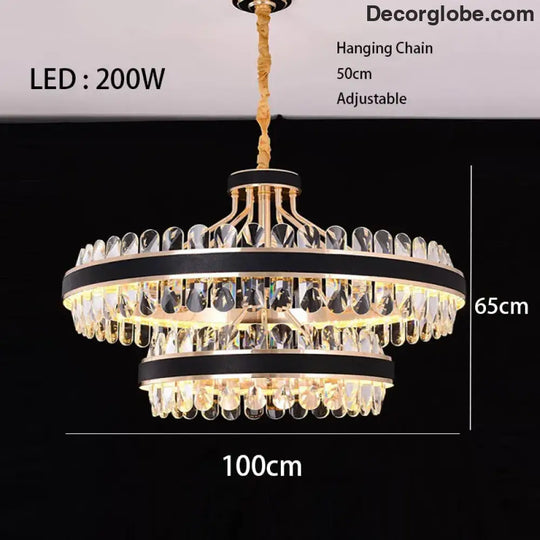Dimmable LED Crystal Oval Ceiling Chandeliers - Black Leather Luxury Lustres for Dining Room Decor - DecorGlobe