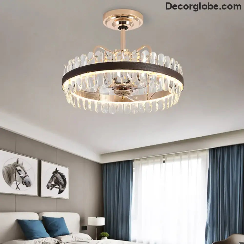 Dimmable LED Crystal Oval Ceiling Chandeliers - Black Leather Luxury Lustres for Dining Room Decor - DecorGlobe