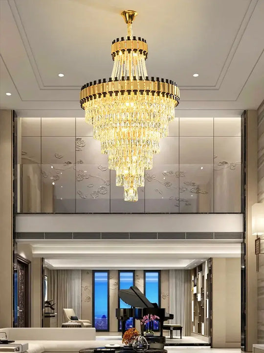 Duplex Building Chandelier - Post-Modern Light Luxury Crystal Elegance for Villas, Living Rooms, and Staircase Illumination - DecorGlobe