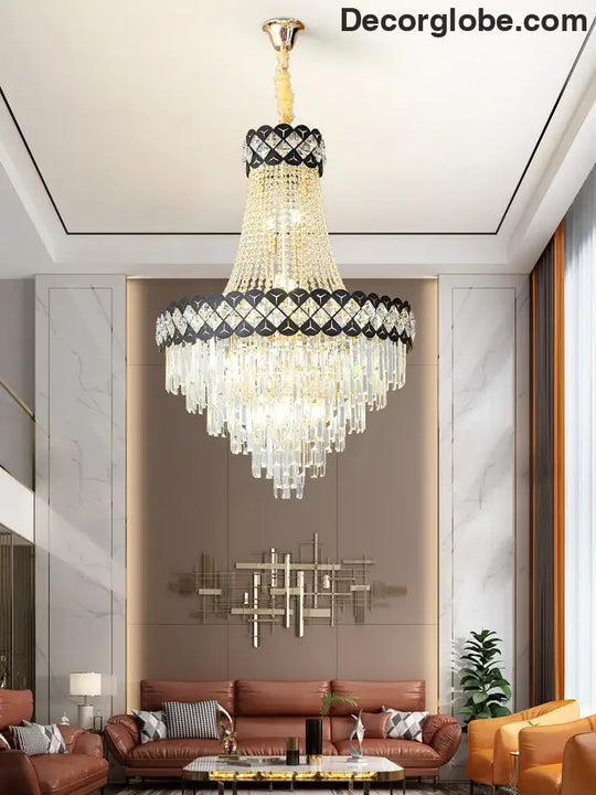 Duplex Building Crystal Chandelier - Post-Modern Light Luxury Elegance for Spiral Staircases, Halls, Villas, and Living Rooms with Suspended Gloss Lighting - DecorGlobe