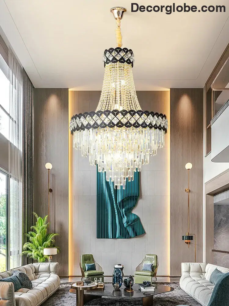 Duplex Building Crystal Chandelier - Post-Modern Light Luxury Elegance for Spiral Staircases, Halls, Villas, and Living Rooms with Suspended Gloss Lighting - DecorGlobe