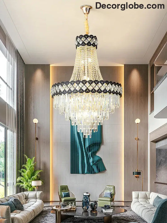 Duplex Building Crystal Chandelier - Post-Modern Light Luxury Elegance for Spiral Staircases, Halls, Villas, and Living Rooms with Suspended Gloss Lighting - DecorGlobe