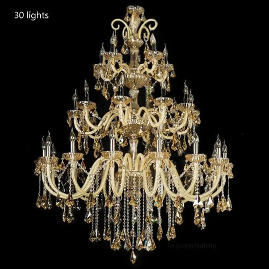 Duplex Crystal Candle Chandelier for Living Room and Staircase 30 lights / Warm light Chandelier