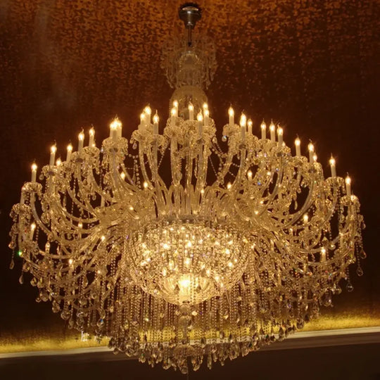 Duplex Layer Crystal Candle Chandelier for Villa and Hotel Hall 60 lights / Neutral light Chandelier