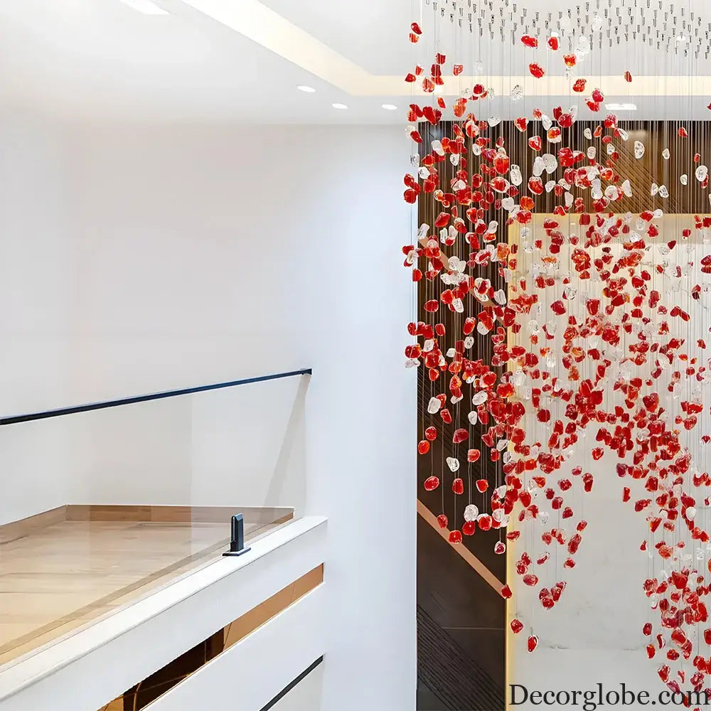 Elara Custom Build Red Glass Stone LED Chandelier Chandelier