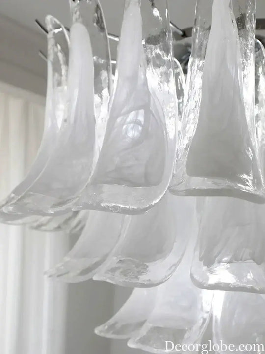 Elara White Petal Glass LED Chandelier for Staircase & Villa Décor - DecorGlobe