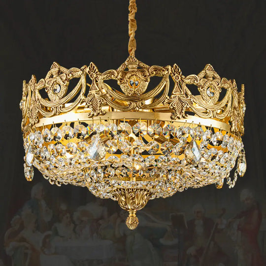 Eleanor French Crown Crystal Copper Chandelier for Living Room Diameter 45cm height 28cm Chandelier
