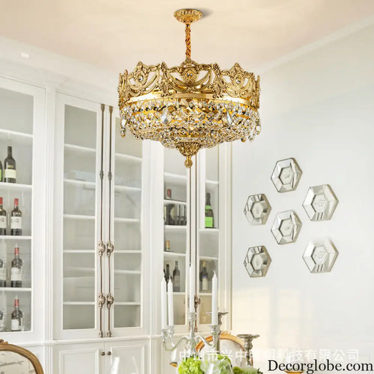 Eleanor French Crown Crystal Copper Chandelier for Living Room Diameter 45cm height 28cm Chandelier